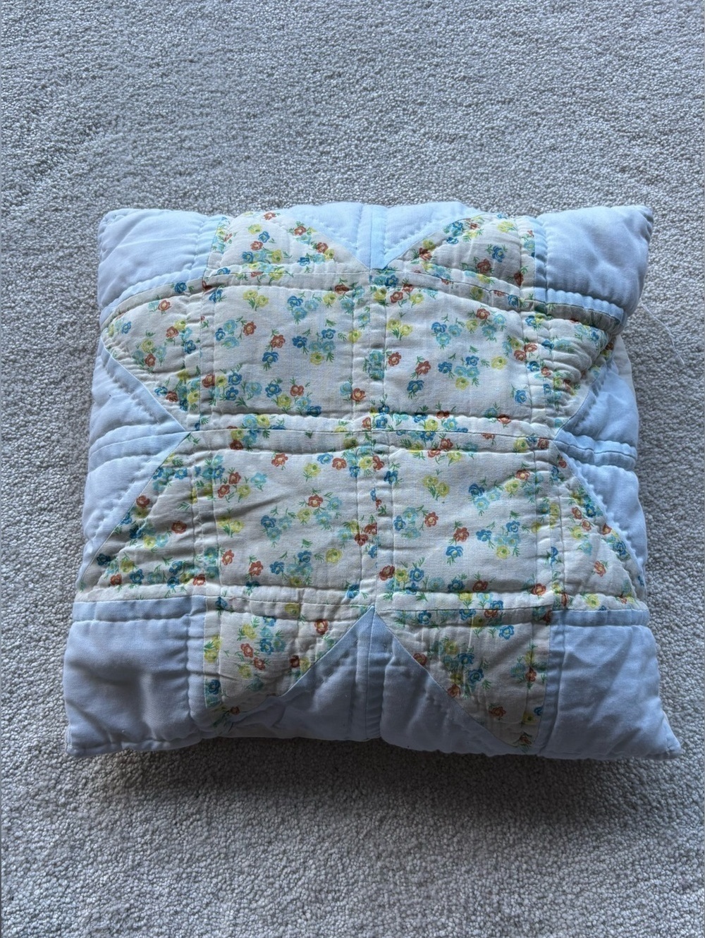Quilted Floral Star Patchwork Decorative Throw Pillow - White